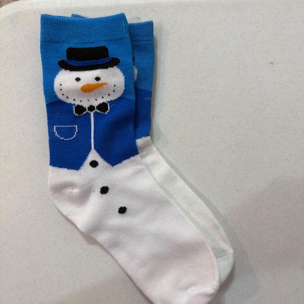 Women's Blue and white snowman Socks New